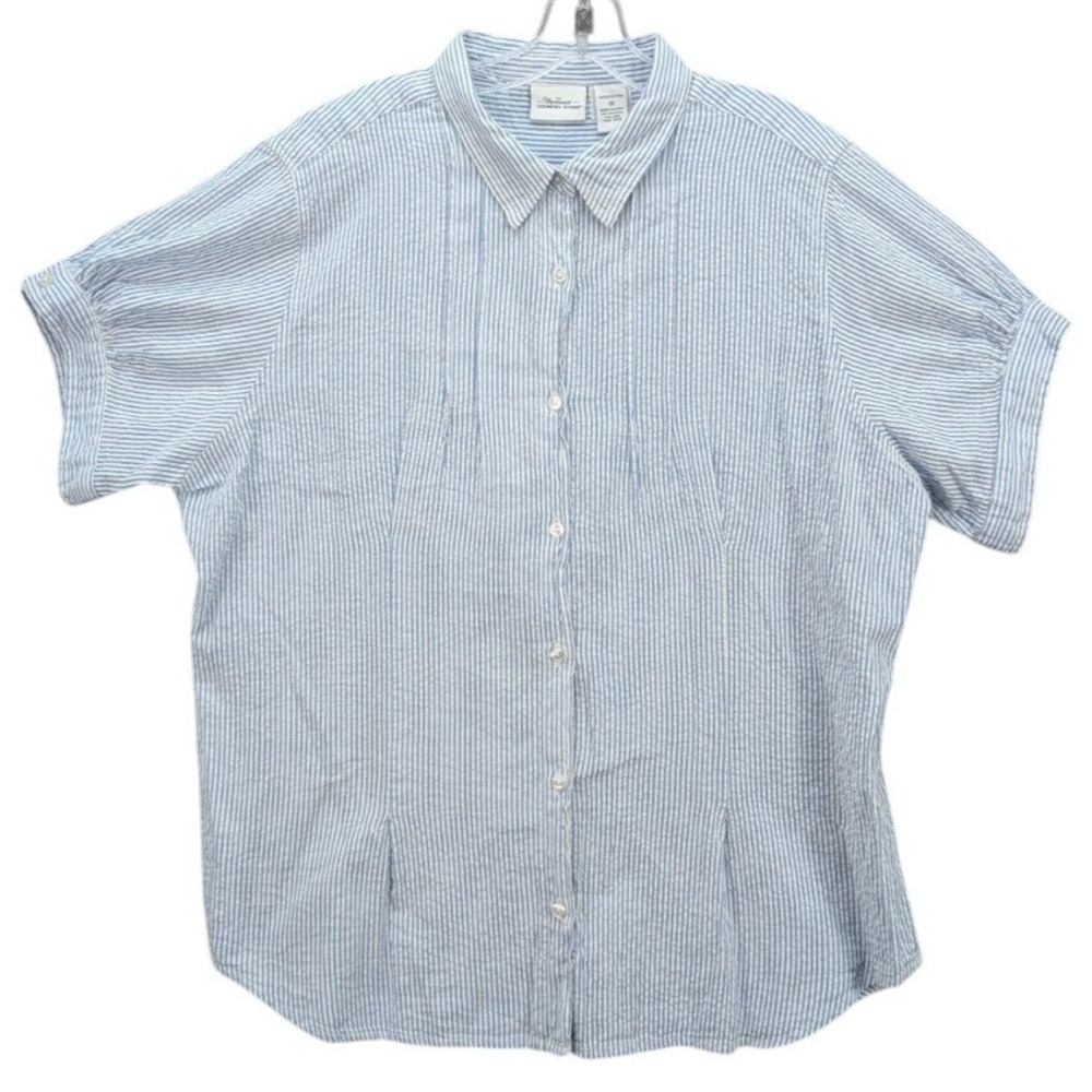 Light Blue Striped Button-Front Blouse